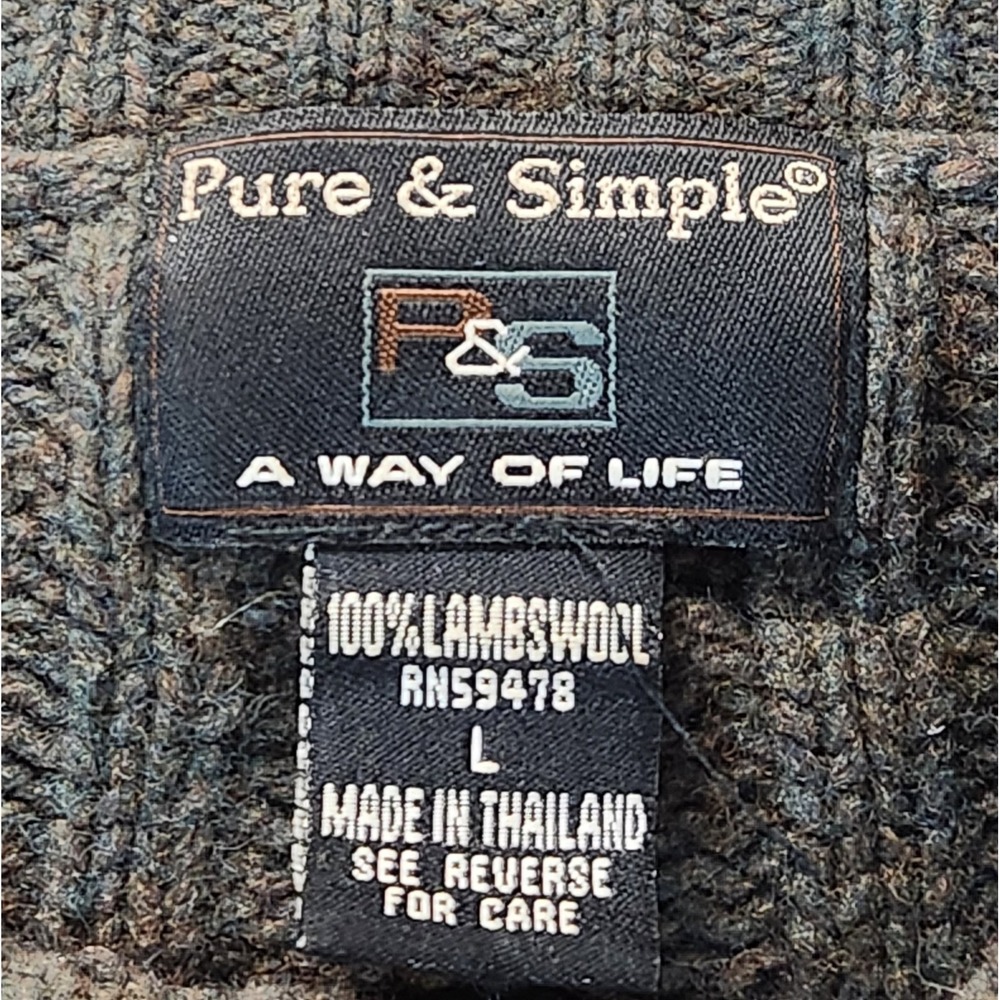 Fishermans Sweater Mens Large Green Wool Waffle Crewneck Raglan Pure Simple - Picture 7 of 8